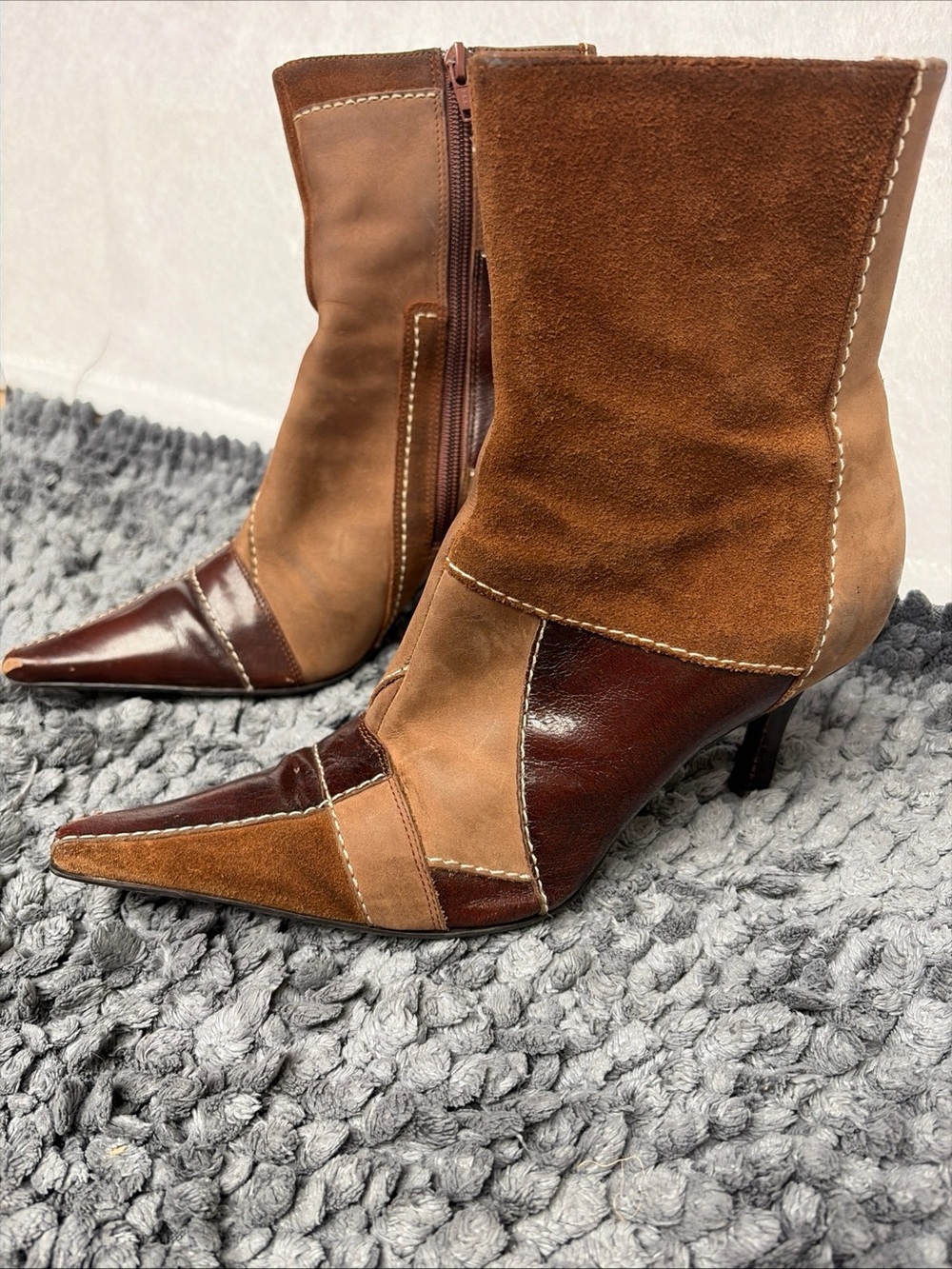 Vintage Nine West Patchwork Leather and Suede Heeled Boots